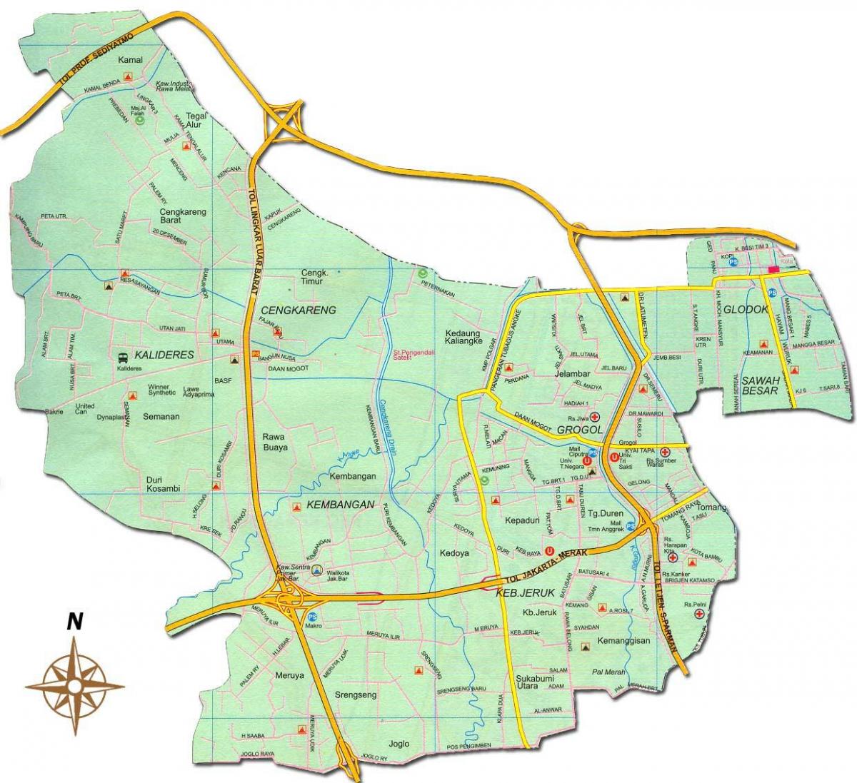 Západnej Jakarta mapu